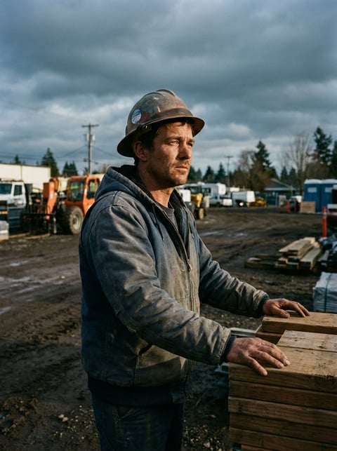 Experienced trades contractor reviewing job schedule on clipboard at a Pacific Northwest jobsite
