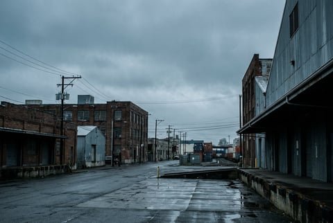 Seattle industrial corridor, SoDo or Sodo warehouses and commercial buildings, overcast Pacific Northwest sky